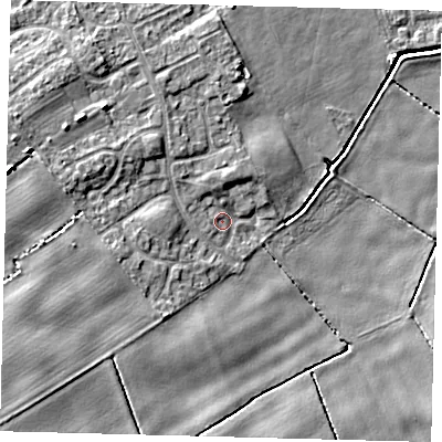 Shaded relief map of the ground around DN401RQ, computed from Environment Agency LiDAR. The ground here sits at about 3 m above sea level and falls 8 m across the surrounding 800 m. Surface water reaching this point runs off ground lying to the west-north-west, 3.4 m higher.