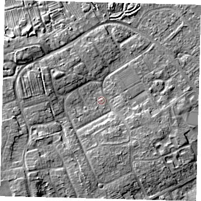 Shaded relief map of the ground around DN402BY, computed from Environment Agency LiDAR. The ground here sits at about 5 m above sea level and falls 8 m across the surrounding 800 m. Surface water reaching this point runs off ground lying to the south-west, 4.8 m higher.