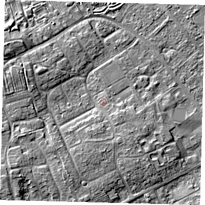 Shaded relief map of the ground around DN402BZ, computed from Environment Agency LiDAR. The ground here sits at about 6 m above sea level and falls 8 m across the surrounding 800 m. Surface water reaching this point runs off ground lying to the south-east, 1.6 m higher.