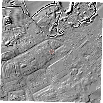 Shaded relief map of the ground around DN402DE, computed from Environment Agency LiDAR. The ground here sits at about 5 m above sea level and falls 9 m across the surrounding 800 m. Surface water reaching this point runs off ground lying to the west-north-west, 1.2 m higher.