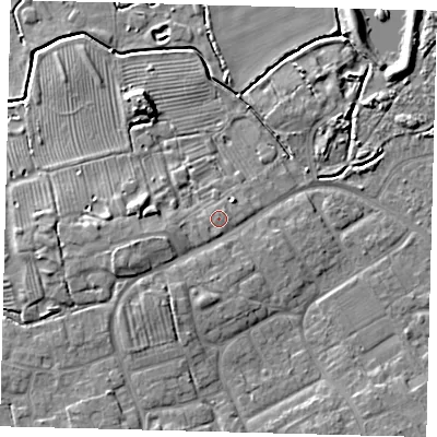 Shaded relief map of the ground around DN402EU, computed from Environment Agency LiDAR. The ground here sits at about 6 m above sea level and falls 9 m across the surrounding 800 m. Surface water reaching this point runs off ground lying to the south-west, 0.9 m higher.