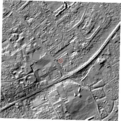 Shaded relief map of the ground around DN402HL, computed from Environment Agency LiDAR. The ground here sits at about 3 m above sea level and falls 7 m across the surrounding 800 m. Surface water reaching this point runs off ground lying to the west-south-west, 6.6 m higher.