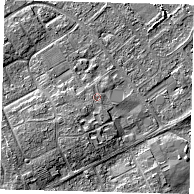 Shaded relief map of the ground around DN402HN, computed from Environment Agency LiDAR. The ground here sits at about 5 m above sea level and falls 8 m across the surrounding 800 m. Surface water reaching this point runs off ground lying to the south-west, 3.2 m higher.