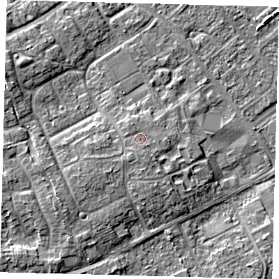 Shaded relief map of the ground around DN402HP, computed from Environment Agency LiDAR. The ground here sits at about 7 m above sea level and falls 7 m across the surrounding 800 m. Surface water reaching this point runs off ground lying to the south-south-west, 1.4 m higher.