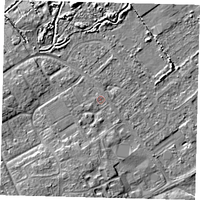 Shaded relief map of the ground around DN402HX, computed from Environment Agency LiDAR. The ground here sits at about 3 m above sea level and falls 7 m across the surrounding 800 m. Surface water reaching this point runs off ground lying to the south-south-west, 2.4 m higher.