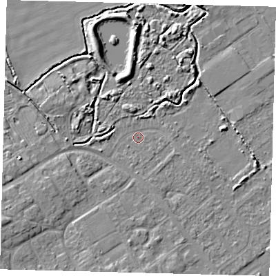 Shaded relief map of the ground around DN402JB, computed from Environment Agency LiDAR. The ground here sits at about 3 m above sea level and falls 7 m across the surrounding 800 m. Surface water reaching this point runs off ground lying to the west-south-west, 5.6 m higher.