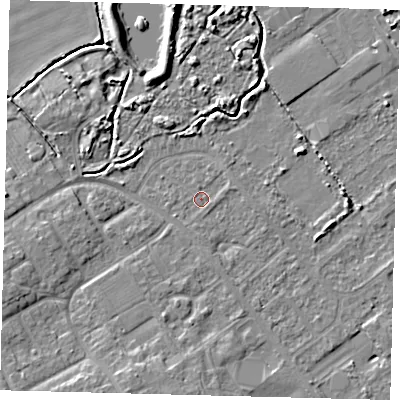 Shaded relief map of the ground around DN402JE, computed from Environment Agency LiDAR. The ground here sits at about 3 m above sea level and falls 6 m across the surrounding 800 m. Surface water reaching this point runs off ground lying to the east-north-east, 0.9 m higher.
