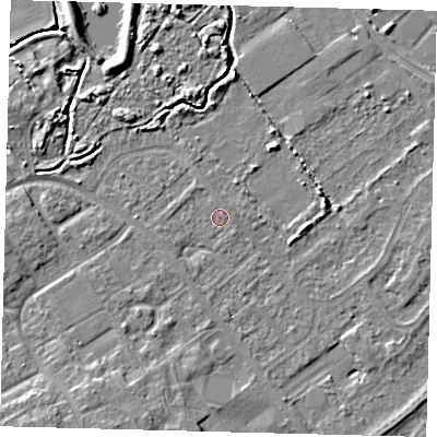 Shaded relief map of the ground around DN402JF, computed from Environment Agency LiDAR. The ground here sits at about 3 m above sea level and falls 7 m across the surrounding 800 m. Surface water reaching this point runs off ground lying to the north-north-east, 0.8 m higher.