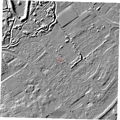 Shaded relief map of the ground around DN402JG, computed from Environment Agency LiDAR. The ground here sits at about 3 m above sea level and falls 6 m across the surrounding 800 m. Surface water reaching this point runs off ground lying to the west-north-west, 0.8 m higher.