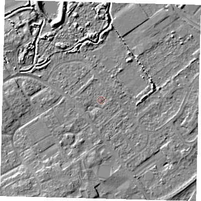 Shaded relief map of the ground around DN402JH, computed from Environment Agency LiDAR. The ground here sits at about 3 m above sea level and falls 7 m across the surrounding 800 m. Surface water reaching this point runs off ground lying to the north-north-east, 1.3 m higher.