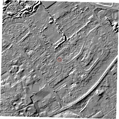 Shaded relief map of the ground around DN402JN, computed from Environment Agency LiDAR. The ground here sits at about 3 m above sea level and falls 7 m across the surrounding 800 m. Surface water reaching this point runs off ground lying to the east-south-east, 0.6 m higher.