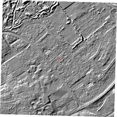 Shaded relief map of the ground around DN402JQ, computed from Environment Agency LiDAR. The ground here sits at about 3 m above sea level and falls 7 m across the surrounding 800 m. Surface water reaching this point runs off ground lying to the north, 1.3 m higher.
