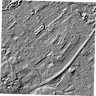 Shaded relief map of the ground around DN402JW, computed from Environment Agency LiDAR. The ground here sits at about 3 m above sea level and falls 7 m across the surrounding 800 m. Surface water reaching this point runs off ground lying to the north-east, 0.9 m higher.