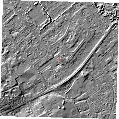 Shaded relief map of the ground around DN402JX, computed from Environment Agency LiDAR. The ground here sits at about 3 m above sea level and falls 6 m across the surrounding 800 m. Surface water reaching this point runs off ground lying to the south-west, 6.3 m higher.