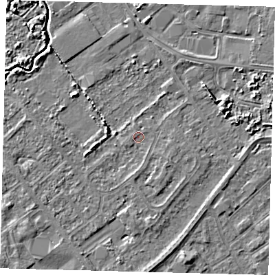 Shaded relief map of the ground around DN402LD, computed from Environment Agency LiDAR. The ground here sits at about 3 m above sea level and falls 5 m across the surrounding 800 m. Surface water reaching this point runs off ground lying to the south-west, 0.6 m higher.