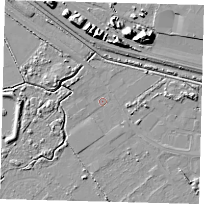 Shaded relief map of the ground around DN402LH, computed from Environment Agency LiDAR. The ground here sits at about 3 m above sea level and falls 18 m across the surrounding 800 m. Surface water reaching this point runs off ground lying to the west-north-west, 3.7 m higher.