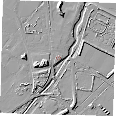 Shaded relief map of the ground around DN402QN, computed from Environment Agency LiDAR. The ground here sits at about 6 m above sea level and falls 15 m across the surrounding 800 m. Surface water reaching this point runs off ground lying to the east-north-east, 0.9 m higher.