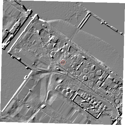 Shaded relief map of the ground around DN402QW, computed from Environment Agency LiDAR. The ground here sits at about 5 m above sea level and falls 5 m across the surrounding 800 m. Surface water reaching this point runs off ground lying to the south-south-east, 0.5 m higher.