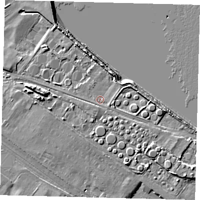 Shaded relief map of the ground around DN402YB, computed from Environment Agency LiDAR. The ground here sits at about 5 m above sea level and falls 11 m across the surrounding 800 m. Surface water reaching this point runs off ground lying to the east-north-east, 0.6 m higher.
