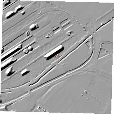 Shaded relief map of the ground around DN403LZ, computed from Environment Agency LiDAR. The ground here sits at about 3 m above sea level and falls 18 m across the surrounding 800 m. Surface water reaching this point runs off ground lying to the north-west, 15.3 m higher.