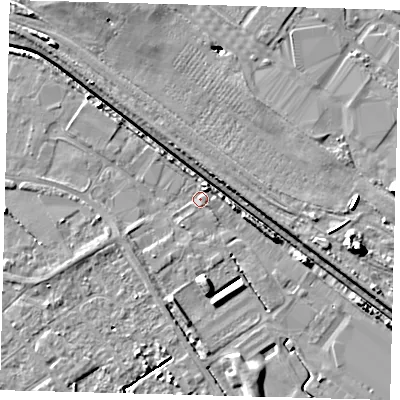 Shaded relief map of the ground around DN403NG, computed from Environment Agency LiDAR. The ground here sits at about 3 m above sea level and falls 9 m across the surrounding 800 m. Surface water reaching this point runs off ground lying to the north-west, 2.1 m higher.
