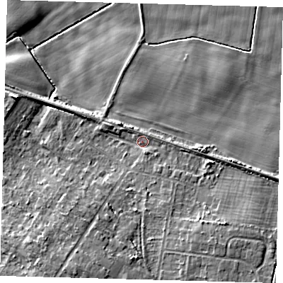 Shaded relief map of the ground around DN417LP, computed from Environment Agency LiDAR. The ground here sits at about 5 m above sea level and falls 9 m across the surrounding 800 m. Surface water reaching this point runs off ground lying to the south-south-west, 5.5 m higher.