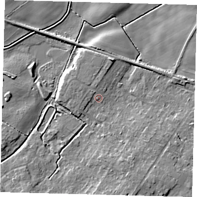 Shaded relief map of the ground around DN417RE, computed from Environment Agency LiDAR. The ground here sits at about 6 m above sea level and falls 9 m across the surrounding 800 m. Surface water reaching this point runs off ground lying to the north-west, 1.3 m higher.