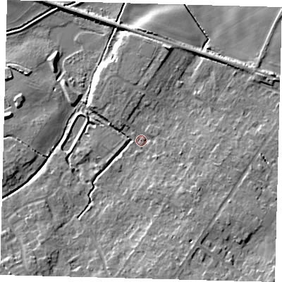 Shaded relief map of the ground around DN417SB, computed from Environment Agency LiDAR. The ground here sits at about 5 m above sea level and falls 10 m across the surrounding 800 m. Surface water reaching this point runs off ground lying to the south-south-east, 2.7 m higher.
