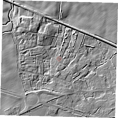 Shaded relief map of the ground around DN418AA, computed from Environment Agency LiDAR. The ground here sits at about 5 m above sea level and falls 10 m across the surrounding 800 m. Surface water reaching this point runs off ground lying to the south-south-west, 2.0 m higher.