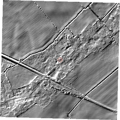 Shaded relief map of the ground around DN418AJ, computed from Environment Agency LiDAR. The ground here sits at about 5 m above sea level and falls 9 m across the surrounding 800 m. Surface water reaching this point runs off ground lying to the east, 1.4 m higher.
