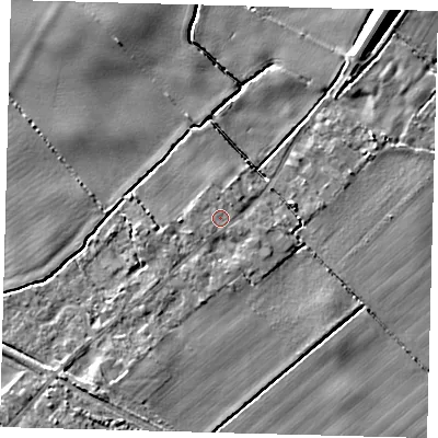 Shaded relief map of the ground around DN418AL, computed from Environment Agency LiDAR. The ground here sits at about 4 m above sea level and falls 9 m across the surrounding 800 m. Surface water reaching this point runs off ground lying to the south-south-west, 2.0 m higher.