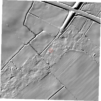 Shaded relief map of the ground around DN418AN, computed from Environment Agency LiDAR. The ground here sits at about 3 m above sea level and falls 10 m across the surrounding 800 m. Surface water reaching this point runs off ground lying to the south-west, 3.8 m higher.