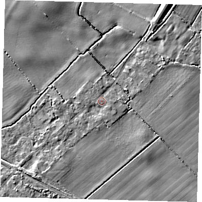Shaded relief map of the ground around DN418AW, computed from Environment Agency LiDAR. The ground here sits at about 5 m above sea level and falls 8 m across the surrounding 800 m. Surface water reaching this point runs off ground lying to the south-west, 2.0 m higher.
