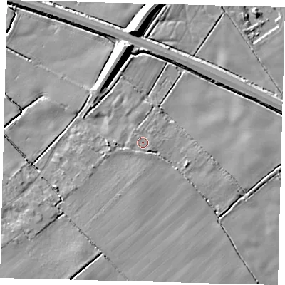 Shaded relief map of the ground around DN418BA, computed from Environment Agency LiDAR. The ground here sits at about 4 m above sea level and falls 10 m across the surrounding 800 m. Surface water reaching this point runs off ground lying to the north-west, 0.7 m higher.