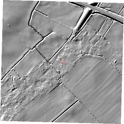 Shaded relief map of the ground around DN418BE, computed from Environment Agency LiDAR. The ground here sits at about 3 m above sea level and falls 10 m across the surrounding 800 m. Surface water reaching this point runs off ground lying to the south-south-east, 1.2 m higher.