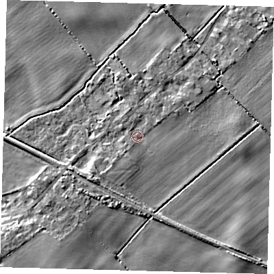 Shaded relief map of the ground around DN418BG, computed from Environment Agency LiDAR. The ground here sits at about 5 m above sea level and falls 9 m across the surrounding 800 m. Surface water reaching this point runs off ground lying to the south-west, 1.2 m higher.
