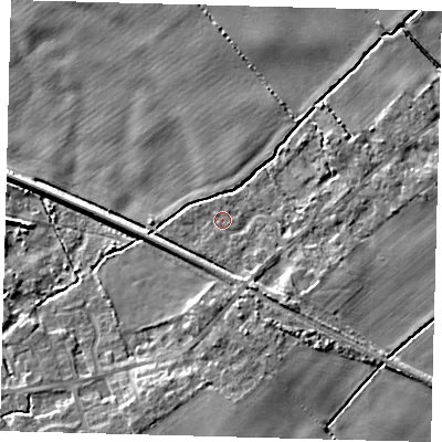 Shaded relief map of the ground around DN418BQ, computed from Environment Agency LiDAR. The ground here sits at about 4 m above sea level and falls 9 m across the surrounding 800 m. Surface water reaching this point runs off ground lying to the south-south-east, 4.1 m higher.