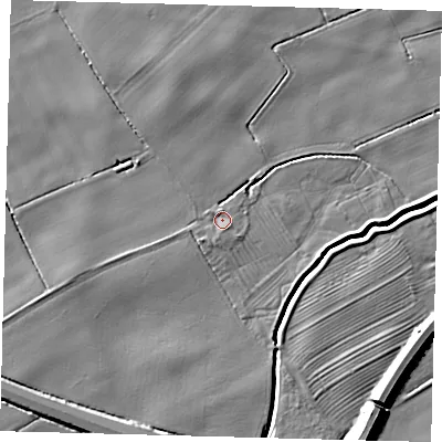Shaded relief map of the ground around DN418BS, computed from Environment Agency LiDAR. The ground here sits at about 3 m above sea level and falls 11 m across the surrounding 800 m. Surface water reaching this point runs off ground lying to the south-west, 2.0 m higher.