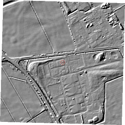 Shaded relief map of the ground around DN418BZ, computed from Environment Agency LiDAR. The ground here sits at about 2 m above sea level and falls 9 m across the surrounding 800 m. Surface water reaching this point runs off ground lying to the west-south-west, 2.2 m higher.