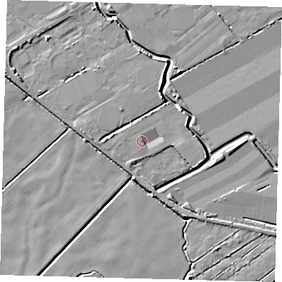 Shaded relief map of the ground around DN418DD, computed from Environment Agency LiDAR. The ground here sits at about 3 m above sea level and falls 5 m across the surrounding 800 m. Surface water reaching this point runs off ground lying to the west-north-west, 0.9 m higher.
