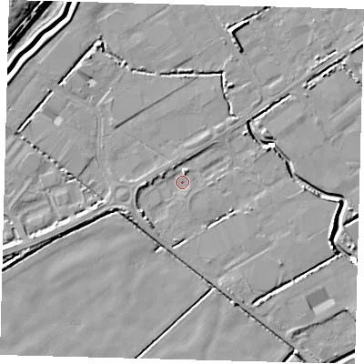 Shaded relief map of the ground around DN418DN, computed from Environment Agency LiDAR. The ground here sits at about 2 m above sea level and falls 11 m across the surrounding 800 m. Surface water reaching this point runs off ground lying to the south-west, 2.8 m higher.