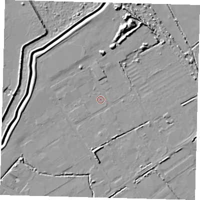 Shaded relief map of the ground around DN418DT, computed from Environment Agency LiDAR. The ground here sits at about 2 m above sea level and falls 10 m across the surrounding 800 m. Surface water reaching this point runs off ground lying to the north-west, 0.8 m higher.