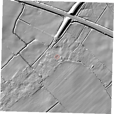 Shaded relief map of the ground around DN418FH, computed from Environment Agency LiDAR. The ground here sits at about 3 m above sea level and falls 10 m across the surrounding 800 m. Surface water reaching this point runs off ground lying to the east, 1.8 m higher.