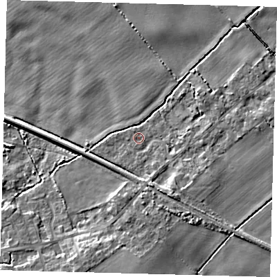 Shaded relief map of the ground around DN418TB, computed from Environment Agency LiDAR. The ground here sits at about 4 m above sea level and falls 8 m across the surrounding 800 m. Surface water reaching this point runs off ground lying to the south, 4.1 m higher.