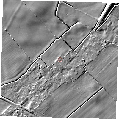Shaded relief map of the ground around DN418TQ, computed from Environment Agency LiDAR. The ground here sits at about 4 m above sea level and falls 9 m across the surrounding 800 m. Surface water reaching this point runs off ground lying to the south-south-west, 1.3 m higher.