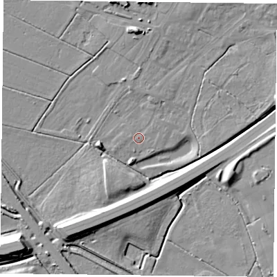 Shaded relief map of the ground around DN47FR, computed from Environment Agency LiDAR. The ground here sits at about 4 m above sea level and falls 13 m across the surrounding 800 m. Surface water reaching this point runs off ground lying to the west-north-west, 0.6 m higher.