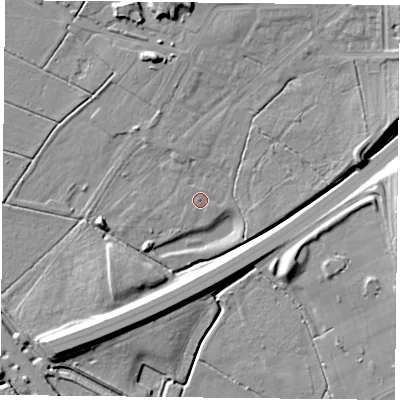 Shaded relief map of the ground around DN47FT, computed from Environment Agency LiDAR. The ground here sits at about 5 m above sea level and falls 17 m across the surrounding 800 m. Surface water reaching this point runs off ground lying to the north-east, 1.4 m higher.