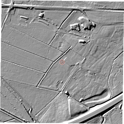 Shaded relief map of the ground around DN47GA, computed from Environment Agency LiDAR. The ground here sits at about 4 m above sea level and falls 12 m across the surrounding 800 m. Surface water reaching this point runs off ground lying to the north-east, 8.3 m higher.