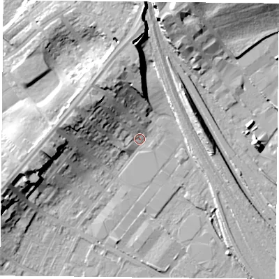 Shaded relief map of the ground around DN48AJ, computed from Environment Agency LiDAR. The ground here sits at about 7 m above sea level and falls 16 m across the surrounding 800 m. Surface water reaching this point runs off ground lying to the north-west, 13.5 m higher.