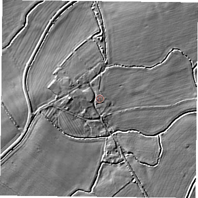 Shaded relief map of the ground around DN50LN, computed from Environment Agency LiDAR. The ground here sits at about 4 m above sea level and falls 7 m across the surrounding 800 m. Surface water reaching this point runs off ground lying to the west-north-west, 1.6 m higher.